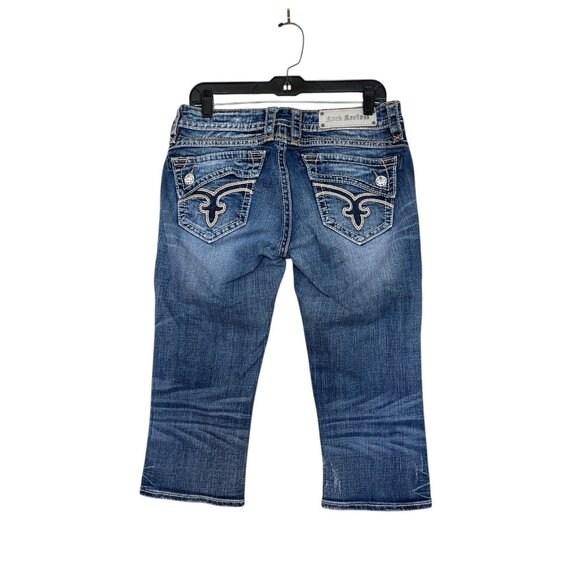 Rock Revival Capri Jeans Womens Size 29 Embroidered Distressed - Picture 1 of 14